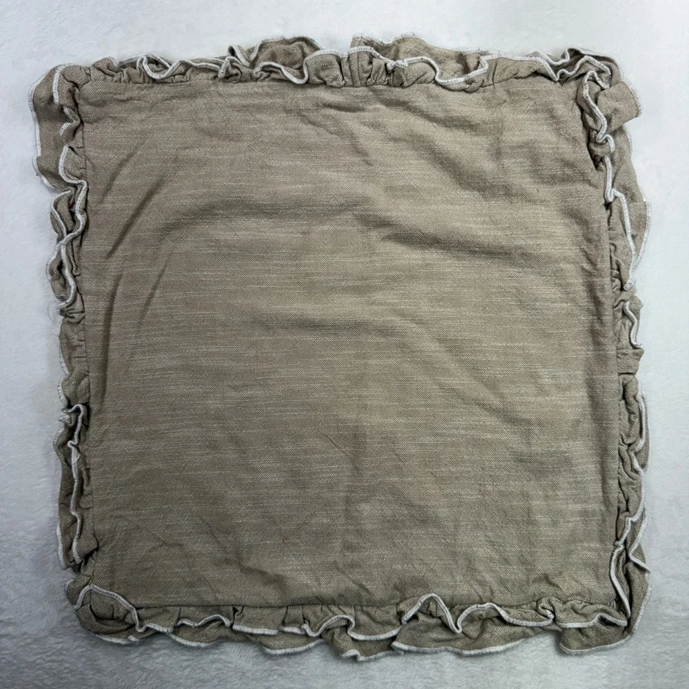 Magaschoni Home 24x24 Pillow Sham Ruffle Edge Cotton Textured Tan Euro Square